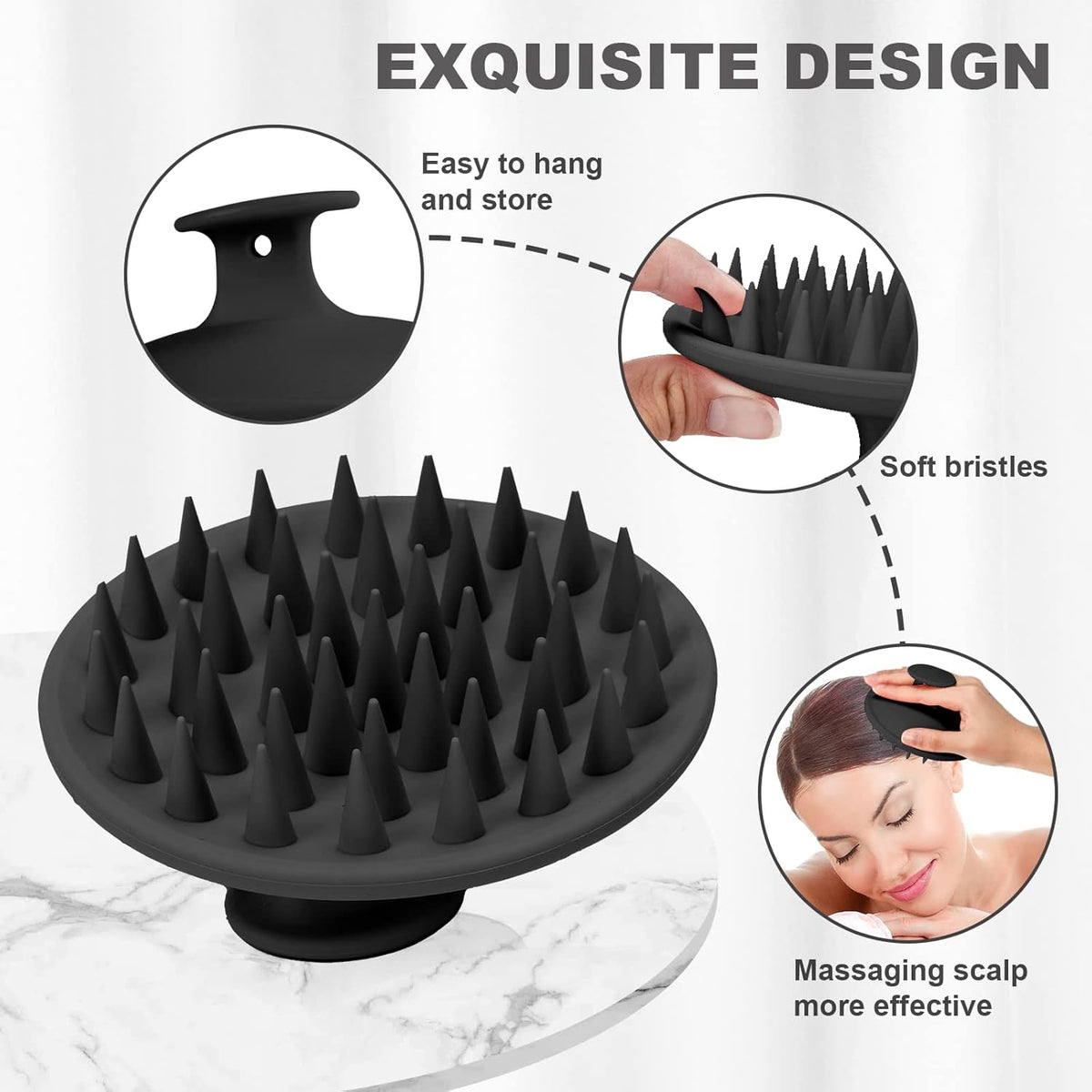 Meartchy Silicone Scalp Massager Shampoo Brush, Scalp Brush for Hair Growth & Dandruff Removal, Hair Scrubber Scalp Stimulator Exfoliator Brush with Soft Bristles for Wet Dry Scalp Care (Black)