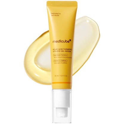 medicube Eye Serum with Kojic Acid Turmeric | All-Day Brightening Eye Gel Serum | Refreshing Eye Care with Vitamin C, Retinol & Caffeine | Hydrating & Cooling Formula | Korean Skincare, 1.01 fl.oz