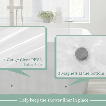 Mrs Awesome Clear Shower Curtain Liner with 3 Magnets, 72x72 Premium Flexible Sturdy Plastic Shower Curtain for Bathroom Lightweight, Waterproof, Clear