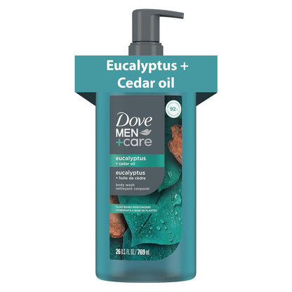 DOVE MEN Moisturizing Body Wash | #1 Dermatologist Body Wash for Men, Sulfate Free, Paraben Free, & Dye Free | Eucalyptus + Cedar Oil, 26oz