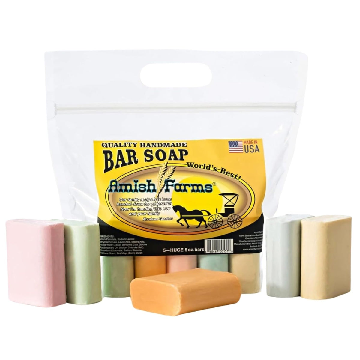 Amish Farms Natural Bar Soap 5-Pack Variety – Handmade Cold Process Moisturizing Soap Bars, Large Hand-Cut, Made in USA