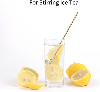 4 PCS 6.7 Inches Coffee/ Tea Spoons Long Handle, Gold, Ice Tea, Espresso Stainless Steel Long Spoons for Stirring
