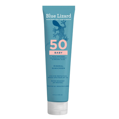 Blue Lizard BABY Mineral Sunscreen with Zinc Oxide, SPF 50+, Water Resistant, UVA/UVB Protection with Smart Cap Technology - Fragrance Free, 5 oz. Tube