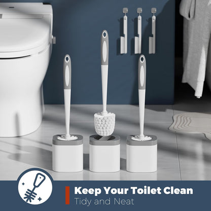 Holaloha Toilet Brush, 3 Pack Toilet Brush and Holder Set Bathroom Accessories, Toilet Bowl Brush and Holder with 3 Crevice Brush for Bathroom, Toilet Scrubber Brush (White)