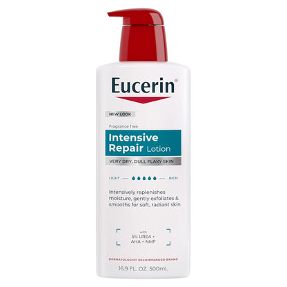 Eucerin Intensive Repair Body Lotion for Dry Skin with Alpha Hydroxy, Body Moisturizer for Very Dry Skin, Moisturizes, Exfoliates and Conditions, Fragrance Free and Paraben Free, 16.9 Fl Oz Bottle