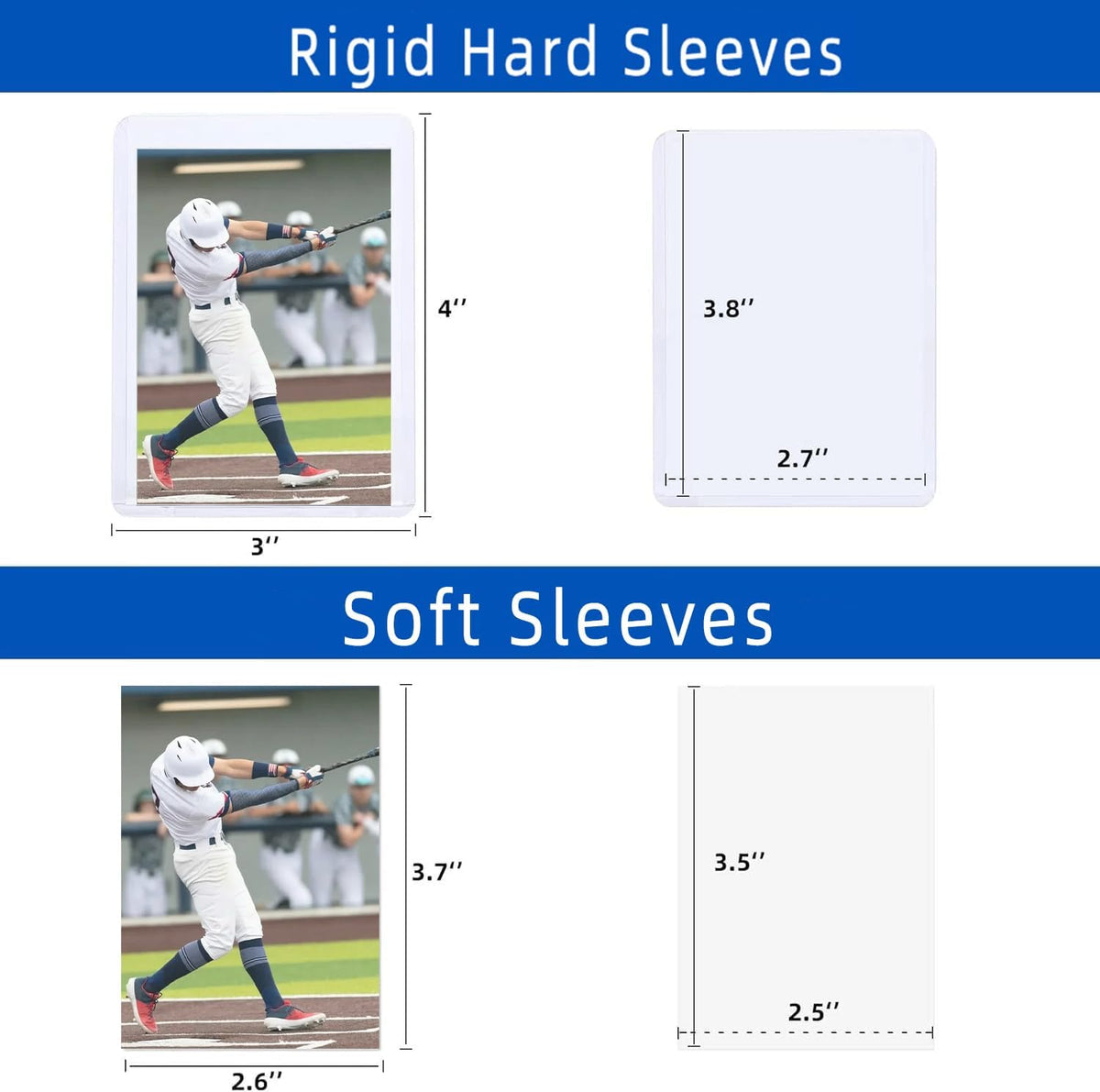 400 Card Sleeves Hard Plastic, Arjiekwei 3"X4" Baseball Cards Protectors Plastic, Premium Card Holder for Trading Sports Baseball Football Game Cards (200 Hard Sleeve + 200 Soft Sleeve)