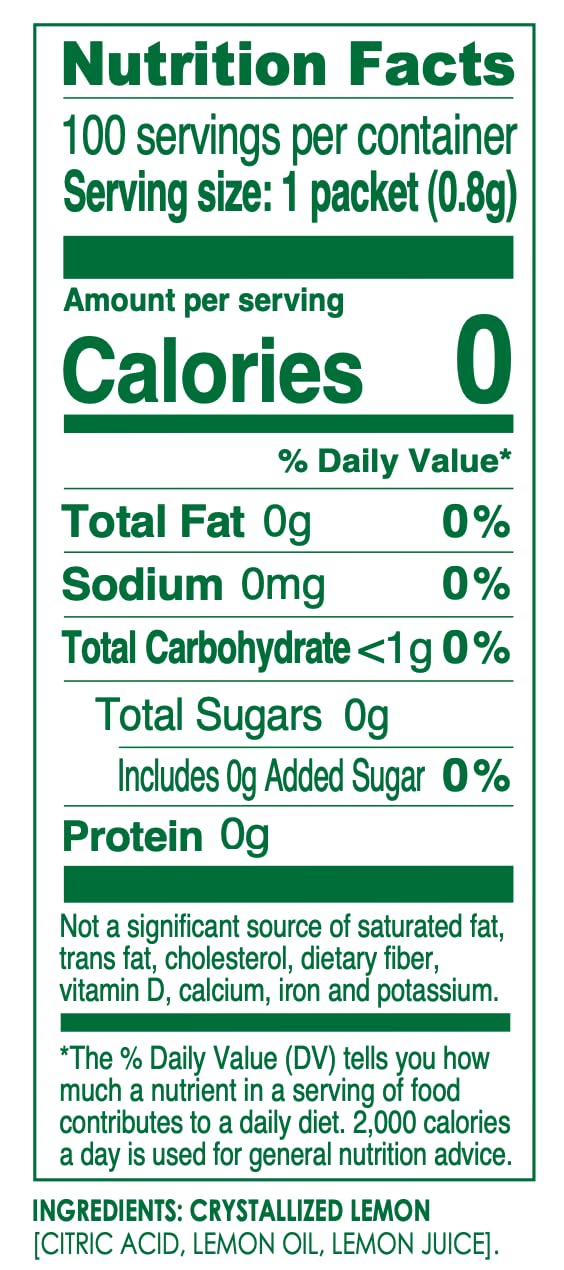 True Lemon 100ct (Pack of 1) - Water Enhancer - Bulk Dispenser - 0 Calorie Drink Mix Packets For Water - Sugar Free Lemon Flavoring Powder Packets