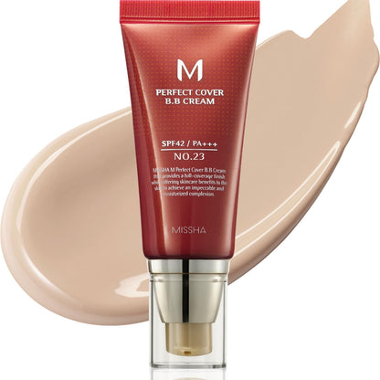 MISSHA M Perfect Cover BB Cream No.23 Natural Beige -Light/Medium with Cool/Neutral Undertone SPF 42 PA +++ 1.69 Fl Oz - Tinted Moisturizer for face with SPF