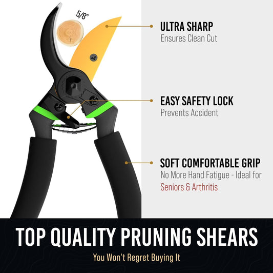 Ultra Sharp Japanese Steel Pruning Shears - Cuts 3X Easier, Weak Hand Arthritis Clippers, Rust-Resistant Titanium Coated Pruner, Effortlessly Cuts 3/4 Inch