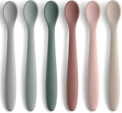 6-Piece Silicone Baby Feeding Spoons, First Stage Infant Spoons, Soft-Tip Easy on Gums I Baby Training Spoon | Infant Utensils Feeding Supplies, Dishwasher & Boil-proof