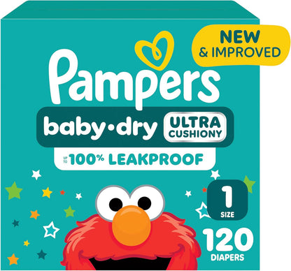 Pampers Diapers - Baby Dry - Size 1, 120 Count, Absorbent Disposable Infant Diaper (Packaging May Vary)