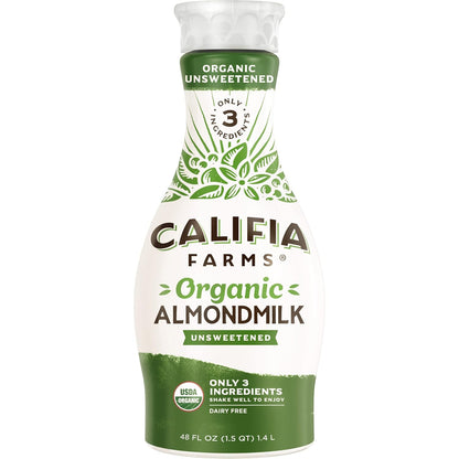 Califia Farms - Organic Unsweetened Almond Milk, 48 Oz, Dairy Free, Keto, Vegan, Plant Based, Organic Milk, Non GMO, Low Calorie, USDA Organic