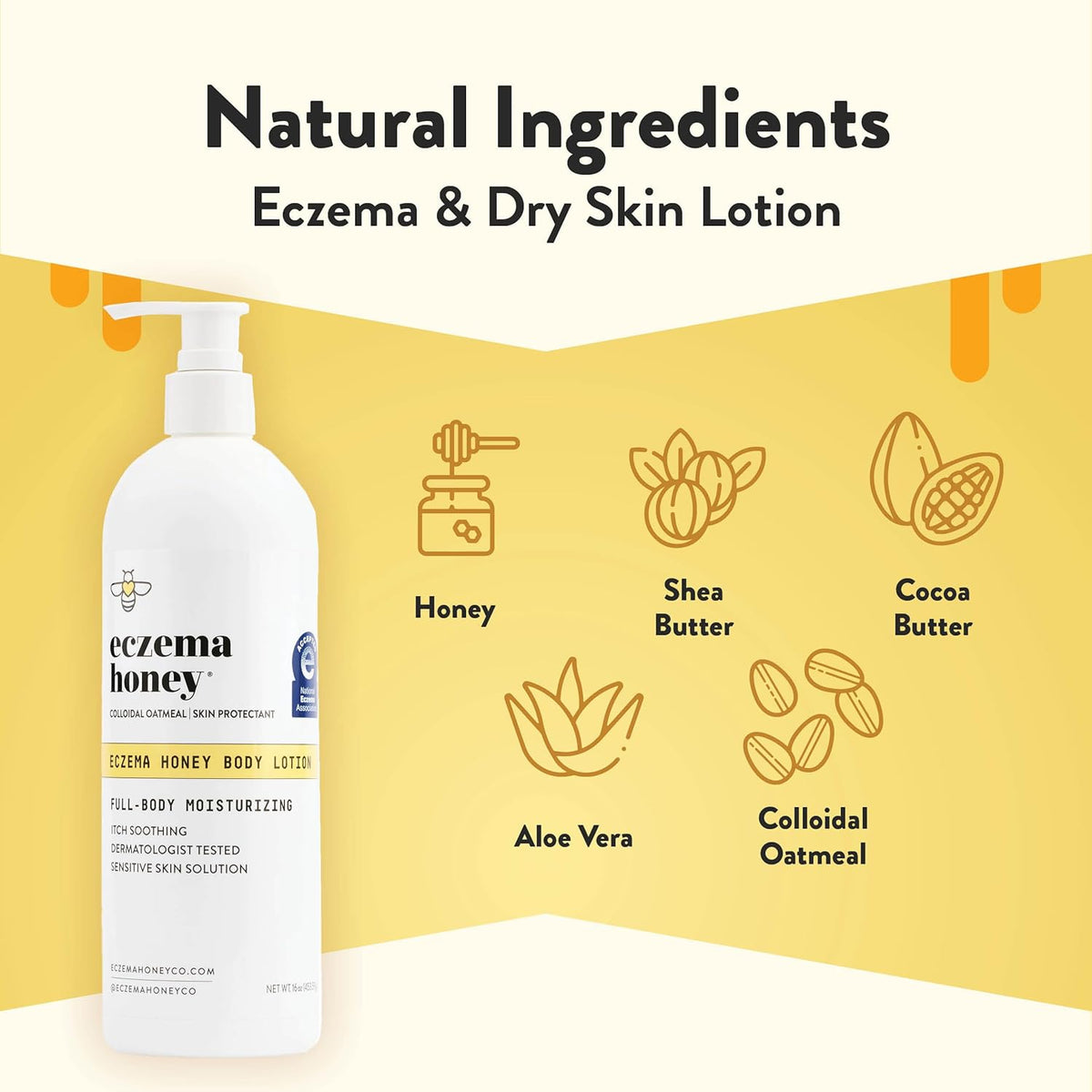 ECZEMA HONEY Oatmeal Body Lotion - Hand & Body Cream for Eczema Relief - Natural Dry Skin Repair (16 Oz)