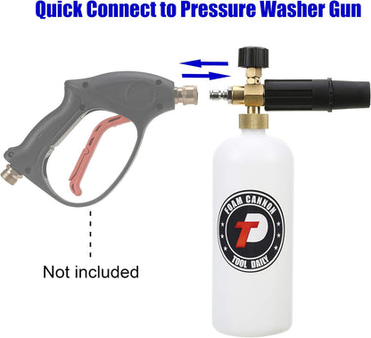 Tool Daily Foam Cannon with 1/4 Inch Quick Connector, 1 Liter, 5 Pressure Washer Nozzle Tips