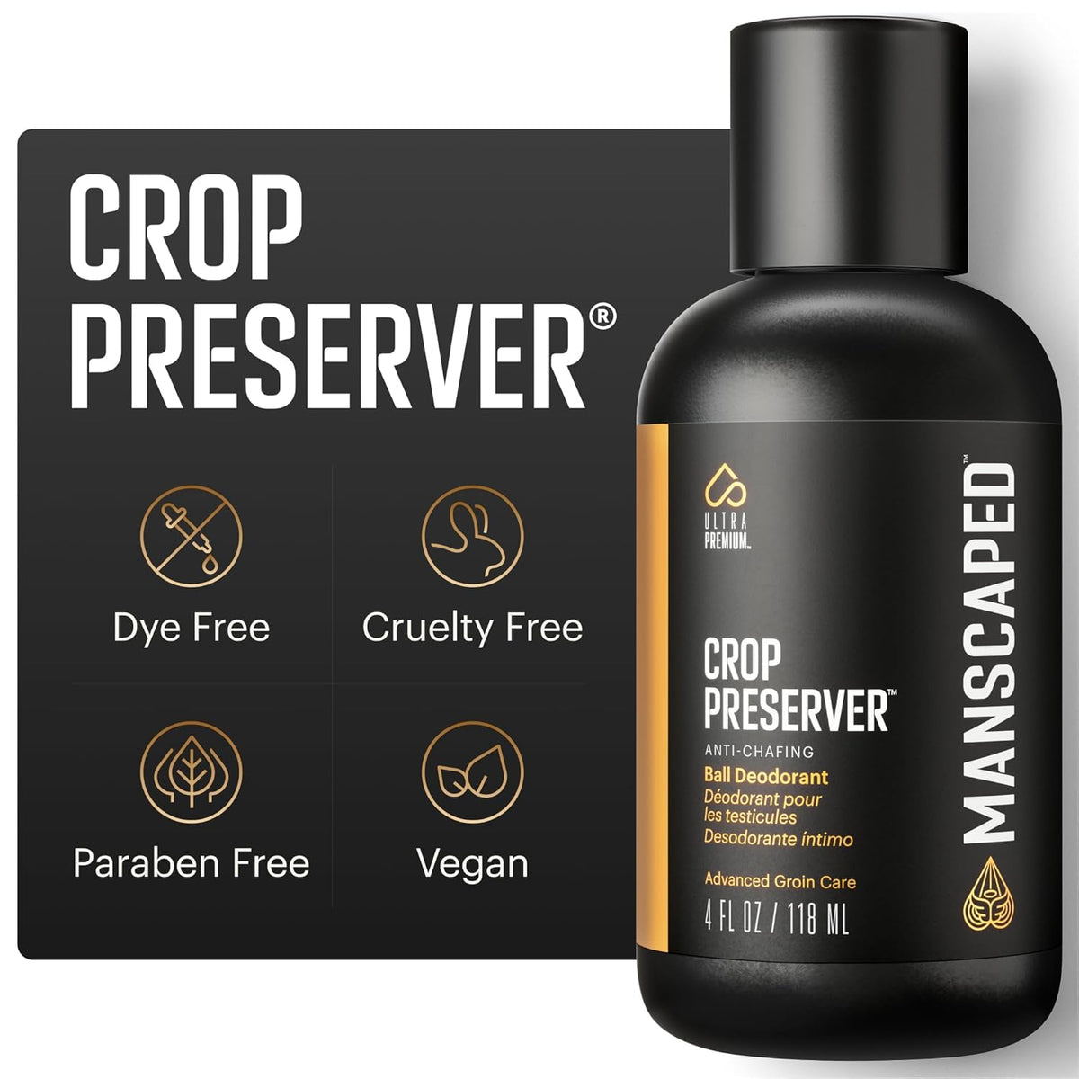 MANSCAPED® The Crop Preserver®, Men's Ball Deodorant, Male Care Hygiene Moisturizer, Anti-Chafing Groin Protection with Cooling Aloe Vera, Refined® Scent, 4oz