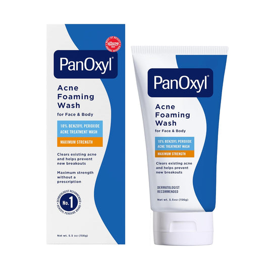 PanOxyl 10% Benzoyl Peroxide Acne Foaming Wash, Maximum Strength, Daily Acne-Fighting Face and Body Cleanser, Face Wash to Clear, Treat and Prevent Acne Pimples and Stubborn Breakouts, 5.5 Oz Tube
