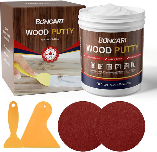BONCART Wood Filler,Wood Putty,Wood Filler Paintable,Wood Repair Putty Stainable,9.87 Ounce White Wood Filler,Wood Furniture Repair kit,Quickly Repair Any Broken and defective Wooden Furniture