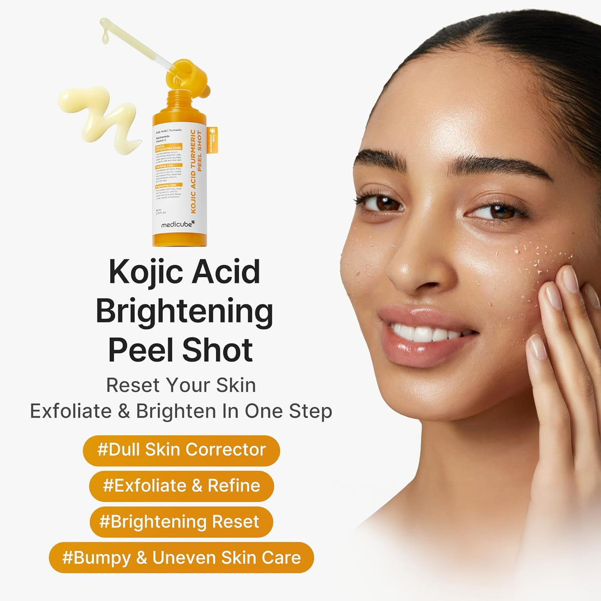 medicube Body Peel Shot with Kojic Acid and Turmeric | Gentle Body Brightening & Exfoliating Serum with BHA, LHA & PHA for Dead Skin Cells, Uneven Looking Skin & Excess Sebum | 9.46 fl.oz