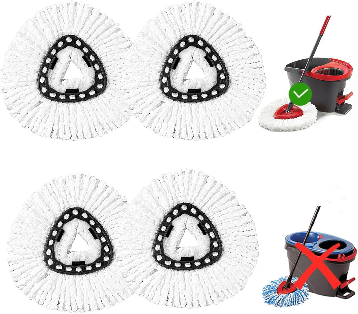 4 Pack Mop Head Replacement Compatible with O Cedar Triangle Swivel Mops,Spin Mop Replacement Head 100% Microfiber,Deep Cleaning,EPSUNORISE Compatible with O Cedar Mops(White)