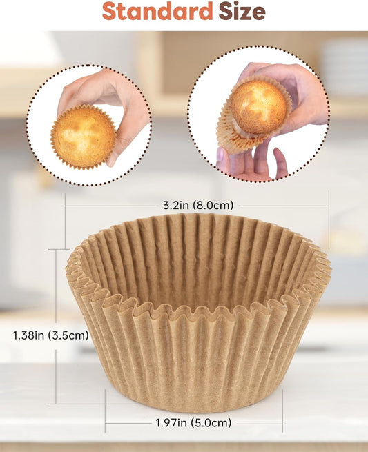Bake Choice Non-stick 200pcs Standard Cupcake Liners for Baking, Natural, Food-grade Cupcake Wrapper, Greaseproof Parchment Muffin Liners
