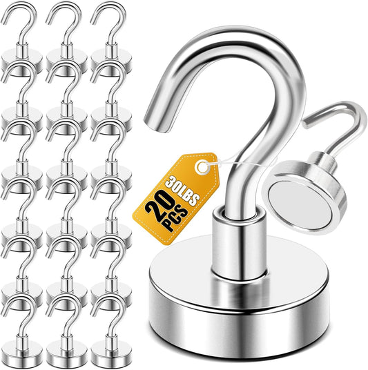 DIYMAG Magnetic Hooks, 30lbs+ Magnet Hook 2026 Cruise Cabin Ship Essentials Heavy Duty Strong Magnets Refrigerator Fridge Hanging for Classroom Beach Vacation Kitchen Grills Home 20 Pack (Silver)