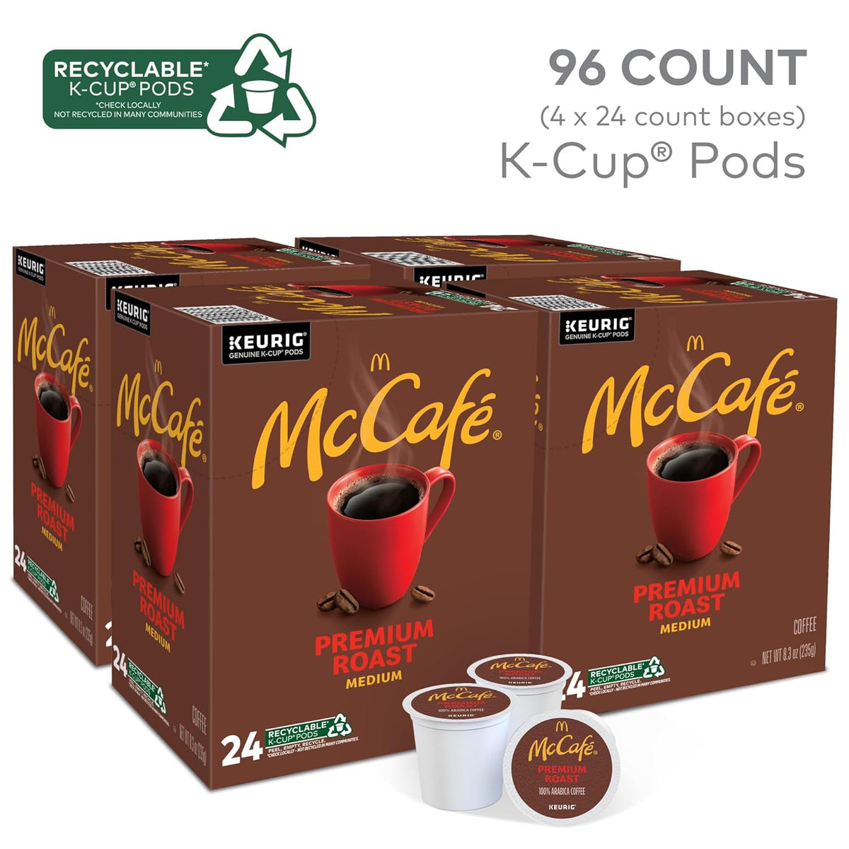 McCafe Premium Roast Coffee, Keurig Single Serve K-Cup Pods, Medium Roast, 96 Count