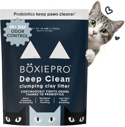 Boxie Probiotic Cat Litter, 40 Day Odor Control, Clumping Clay Kitty Litter, Odor Eliminating Probiotics, Dust-Free, No Fragrances No Fillers, 16 lb