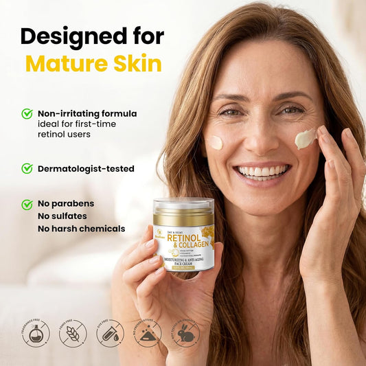 Retinol Cream for Face Anti Aging: Wrinkle Cream for Face Neck with Collagen Hyaluronic Acid - Night Moisturizer for Men Women - Facial Skin Care Gift for Mom Dad Sister (1.7 Fl Oz (Pack of 1))