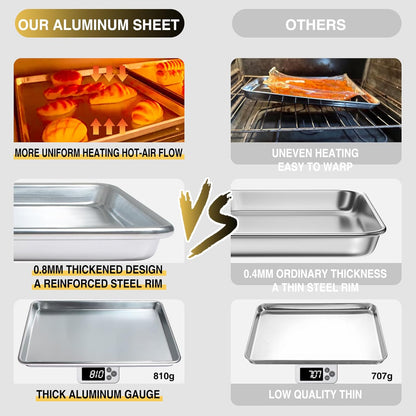 Commercial Quality Baking Sheet Pan Set, Natural Aluminum Cookie Sheet, Umite Chef Warp Resistant Baker's Half Sheet Pan, Large Thick Cookie Tray Pans for Baking, Roasting(2 Pack, 18X13In)