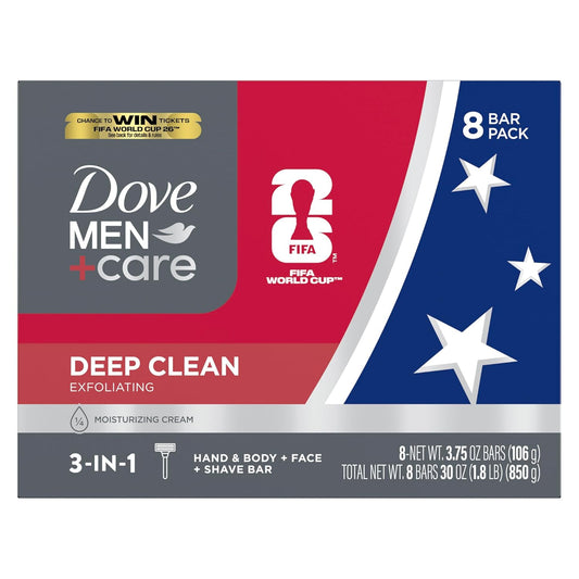 Dove Men+Care Men's Bar Soap Deep Clean 8 Bars More Moisturizing Than Bar Soap Effectively Washes Away Bacteria, Nourishes Your Skin 3.75 oz