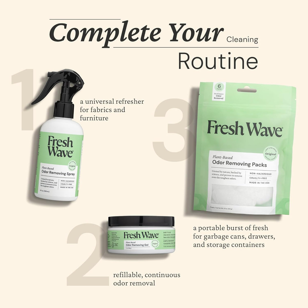 Fresh Wave Odor Removing Gel, 7 oz., Pack of 3 - Odor Absorbers for Home, Safer Odor Relief, Natural Plant-Based Odor Eliminator, Every 7 oz. lasts 15-30 Days, For Cooking, Trash & Pets