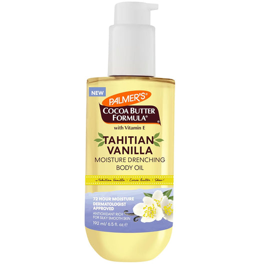 Palmer's Cocoa Butter Formula Body Oil, Moisture Drenching Tahitian Vanilla, 6.5 Oz, 72Hr Hydration with Shea Butter & Vitamin E for Softer Skin, Protects & Soothes Dryness, Dermatologist Approved