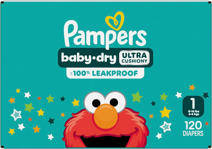 Pampers Diapers - Baby Dry - Size 1, 120 Count, Absorbent Disposable Infant Diaper (Packaging May Vary)