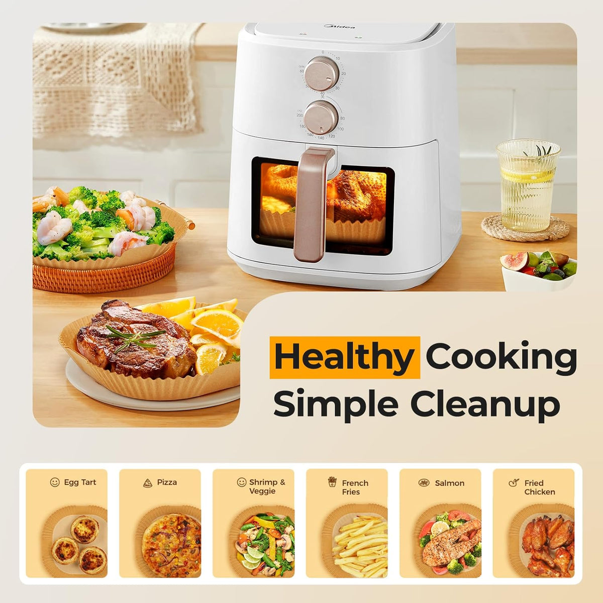 Air Fryer Paper Liners, 125Pcs Parchment Paper, Air Fryer Liners Disposable for Microwave, Non-Stick Air Fryer Liner Square Free of Bleach (8IN)