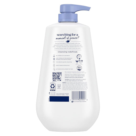 Dove Body Wash with Pump Anti-Stress Blue Chamomile & Oat Milk, for 24hr Lotion-Soft Skin Moisturizing Skin Cleanser with No Sulfates No Parabens 30.6 oz