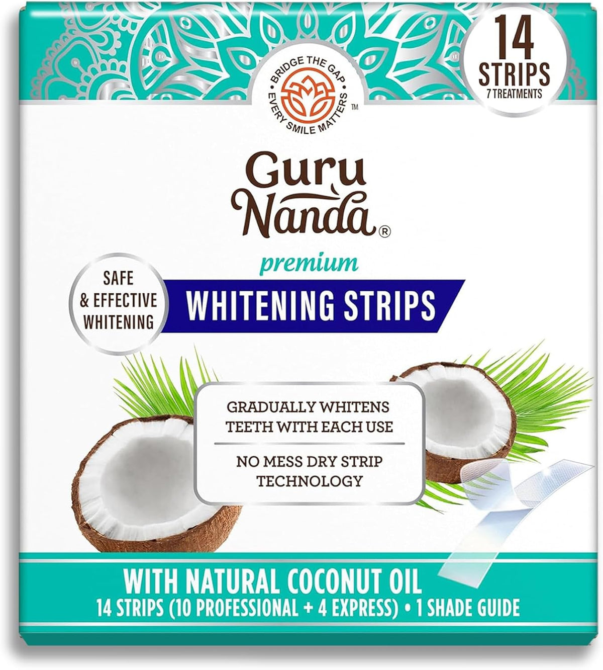 GuruNanda Teeth Whitening Strips - 7-Day Treatment with Non-Slip, Dry Strip Technology - Whitening Designed with Care for a Brighter Smile
