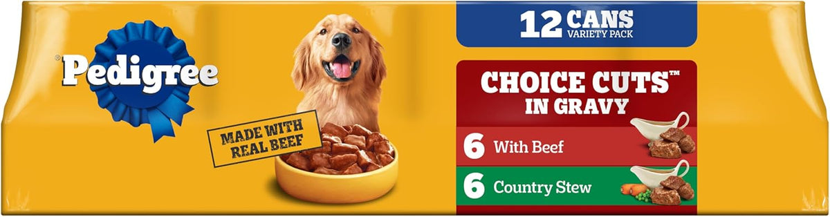 Pedigree Wet Dog Food, Choice Cuts Adult Canned Dog Food, Beef & Country Stew Multipack, 13.2 oz. Cans (12 Count, Pack of 1)