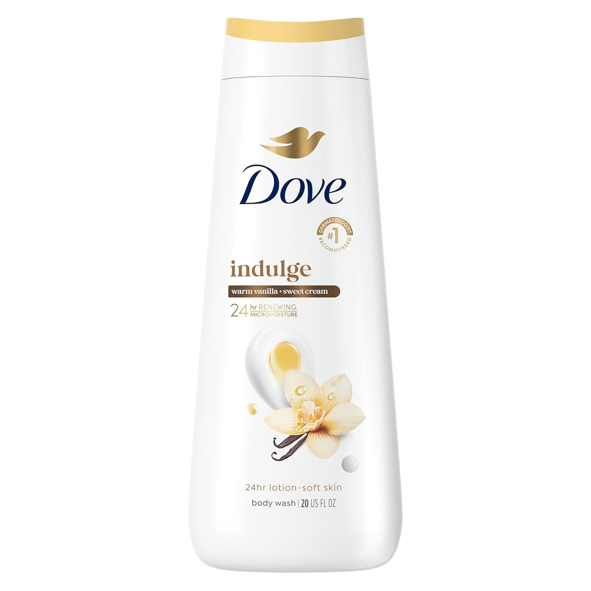 Dove Indulge Body Wash Warm Vanilla + Sweet Cream for Hydrated & Soft Skin 20 FO