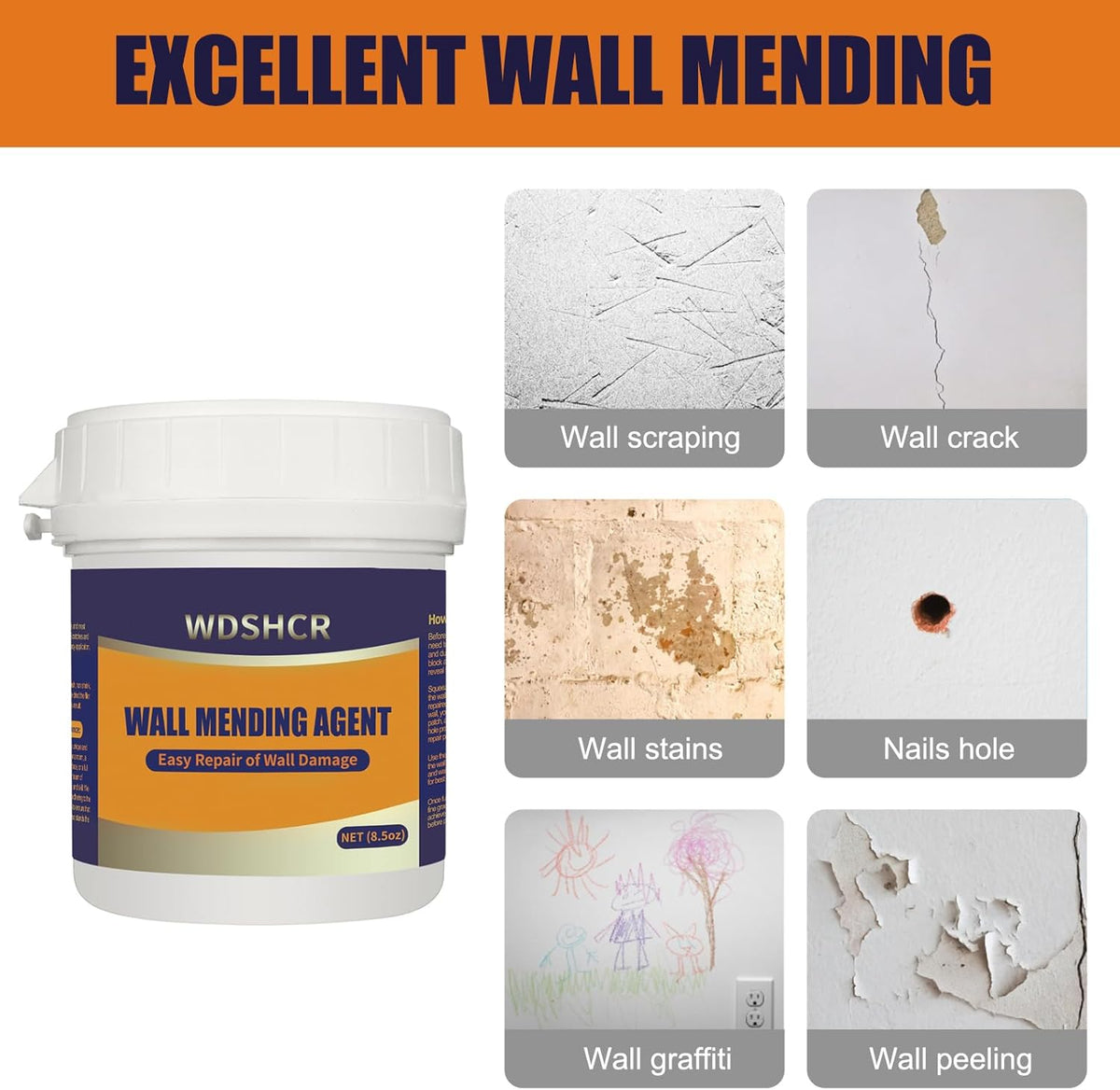 Drywall Repair Kit Drywall Hole Repair Patch Kits Wall Spackle Repair Paste with 8.5OZ White Wall Repair Putty with Scraper, Wall Surface Hole Fill Quick and Easy Solution (1Pack)
