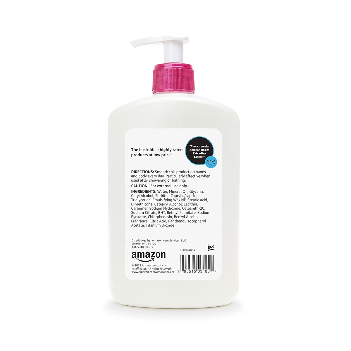 Amazon Basics Body Lotion For Dry Skin with Vitamins B5 & E, Clean Scent, 16 fl oz (Previously Solimo)