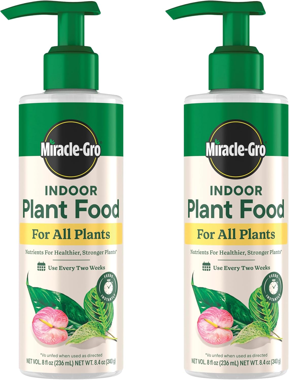 Miracle-Gro Indoor Plant Food for All Plants, Liquid Plant Food for Houseplants, Flowers, Vegetables, Herbs, and More, 8 fl. oz., 2-Pack