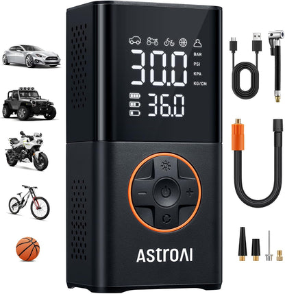 AstroAI L7 Tire Inflator Portable Air Compressor Cordless Mini Bike Pump with Digital Dual Values Display, 150 PSI Car Tires Air Pump with LED Lights&Pressure Gauge for Auto, Motorcycles, Bikes, Balls