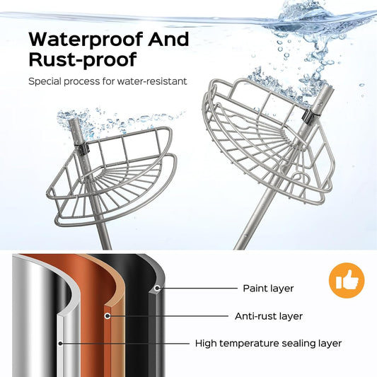 HAMITOR Corner Shower Caddy Tension Pole: 4-Tier Rust-Resistant Adjustable Bathroom Organizer Shelves - 47-121 Inch No-Drill Quick Installation - Space-Saving Storage for Renters Family - Silver Gray