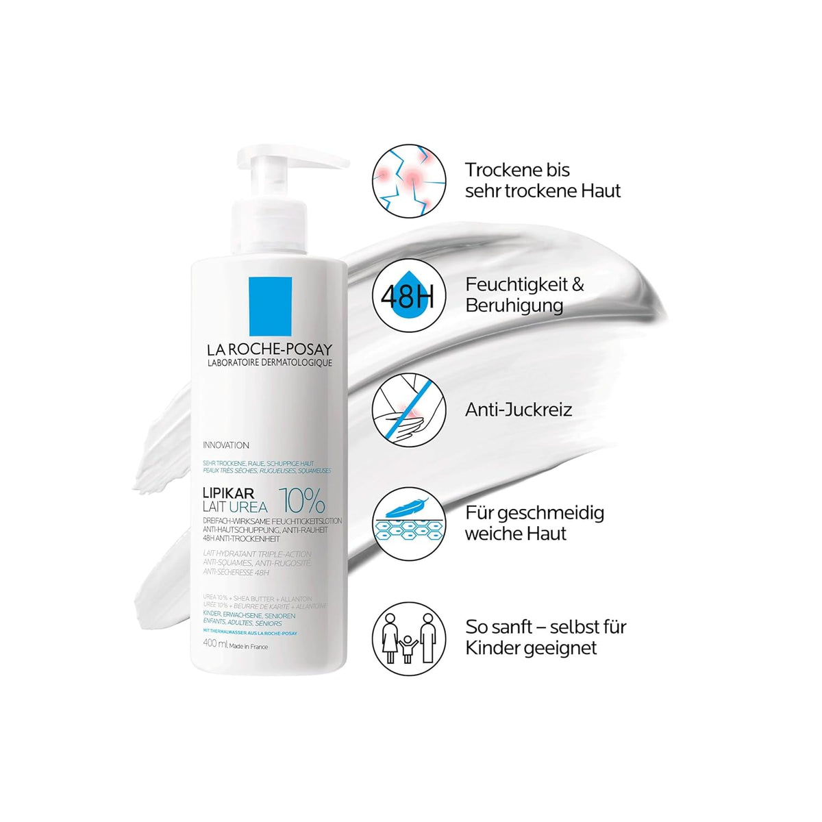 La Roche-Posay Lipikar Urea 10% Roughness Smoothing Lotion, Body Lotion For Dry Skin With 10% Urea + Shea Butter + Allantoin, Rough And Bumpy Skin Lotion, Softens & Smooths Skin With 1 Application