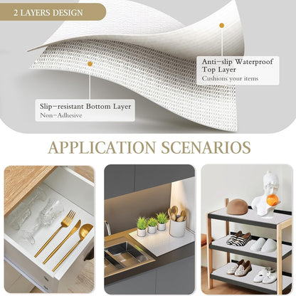 Beautysaid Shelf and Drawer Liner for Kitchen Cabinet, Non Adhesive Non Slip Shelf Paper Waterproof Washable Thickened for Dresser Pantry Shelve Bathroom Protector Liner(White,12 in x 10 FT)