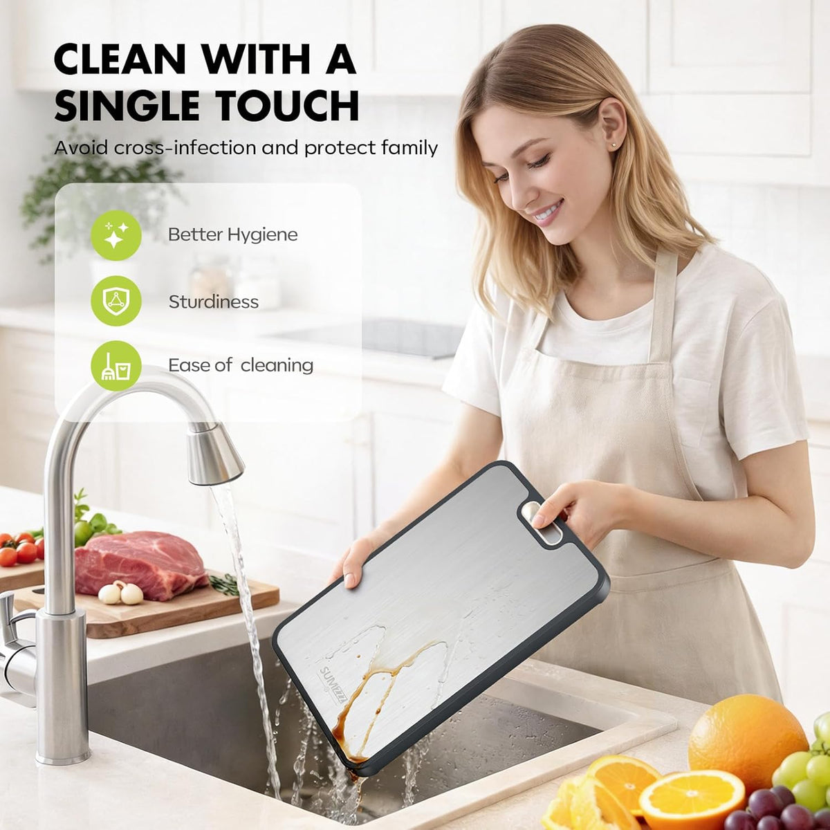 Sumzzz Titanium Cutting Board for Kitchen, Non Toxic 2-in-1 Cutting Board Double Sided Food Grade Pure Titanium, Knife Friendly Easy to Clean Large Size 15”×10.3”
