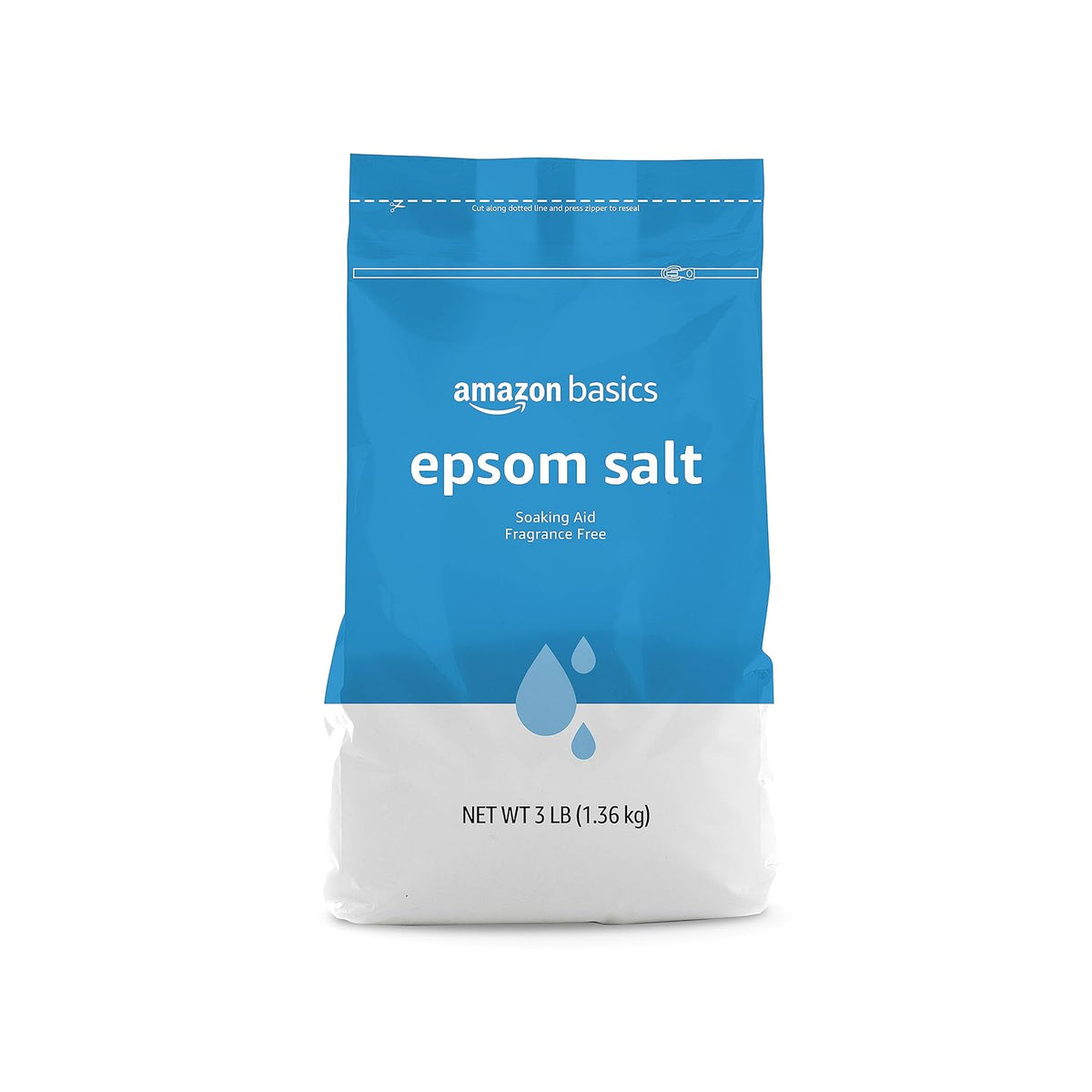 Amazon Basics Epsom Salt Soak, Unscented, Magnesium Sulfate USP, Muscle and Feet Relaxation, Resealable Bag, 3 Pound