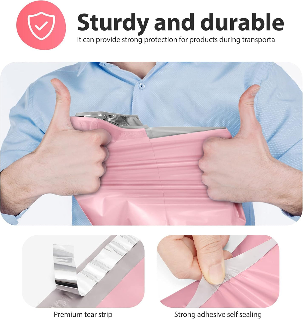 Fuxury Poly Mailers 14.5x19 Inch 50pc Shipping Bags for Small Business Mailing Envelopes for Clothing,Self Seal Shipping Envelopes Waterproof Poly bags Durable Packaging Bags Light Pink