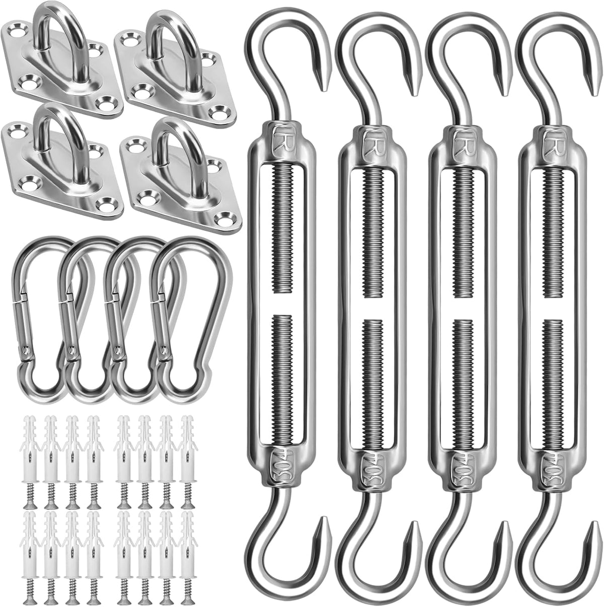 Sun Shade Sail Hardware Kit 6 Inch for Rectangle & Triangle Shade Sail Install, Stainless Steel Shade Sail Fixing Accessories for Outdoor Patio Canopy Garden, Heavy Duty Awning Attachment Set (44 Pcs)