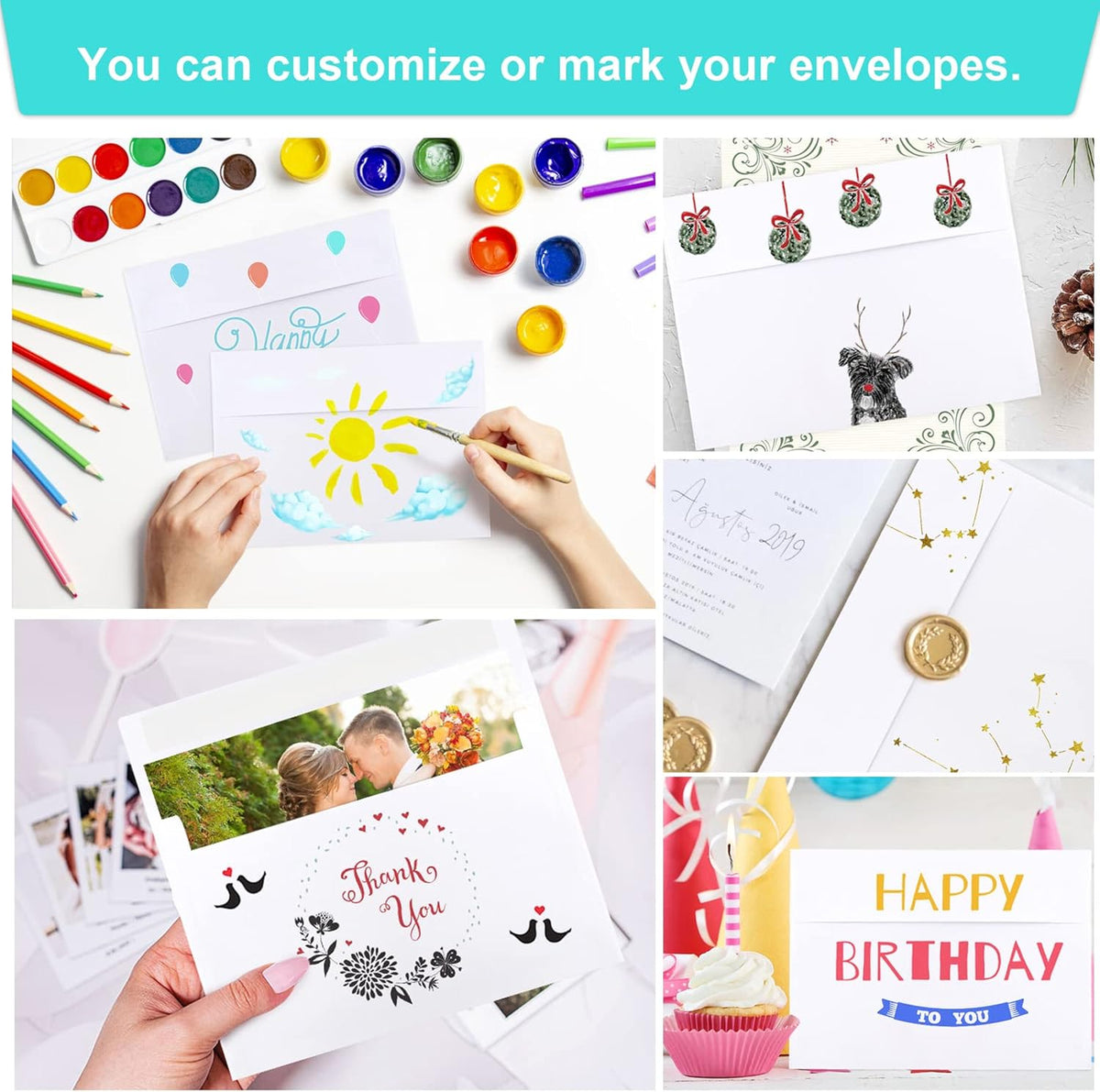 50 Packs 5x7 Envelopes, White A7 5x7 Envelopes for Invitations, Printable, Self Seal for Weddings, Photos, Postcards, Greeting Cards, Mailing
